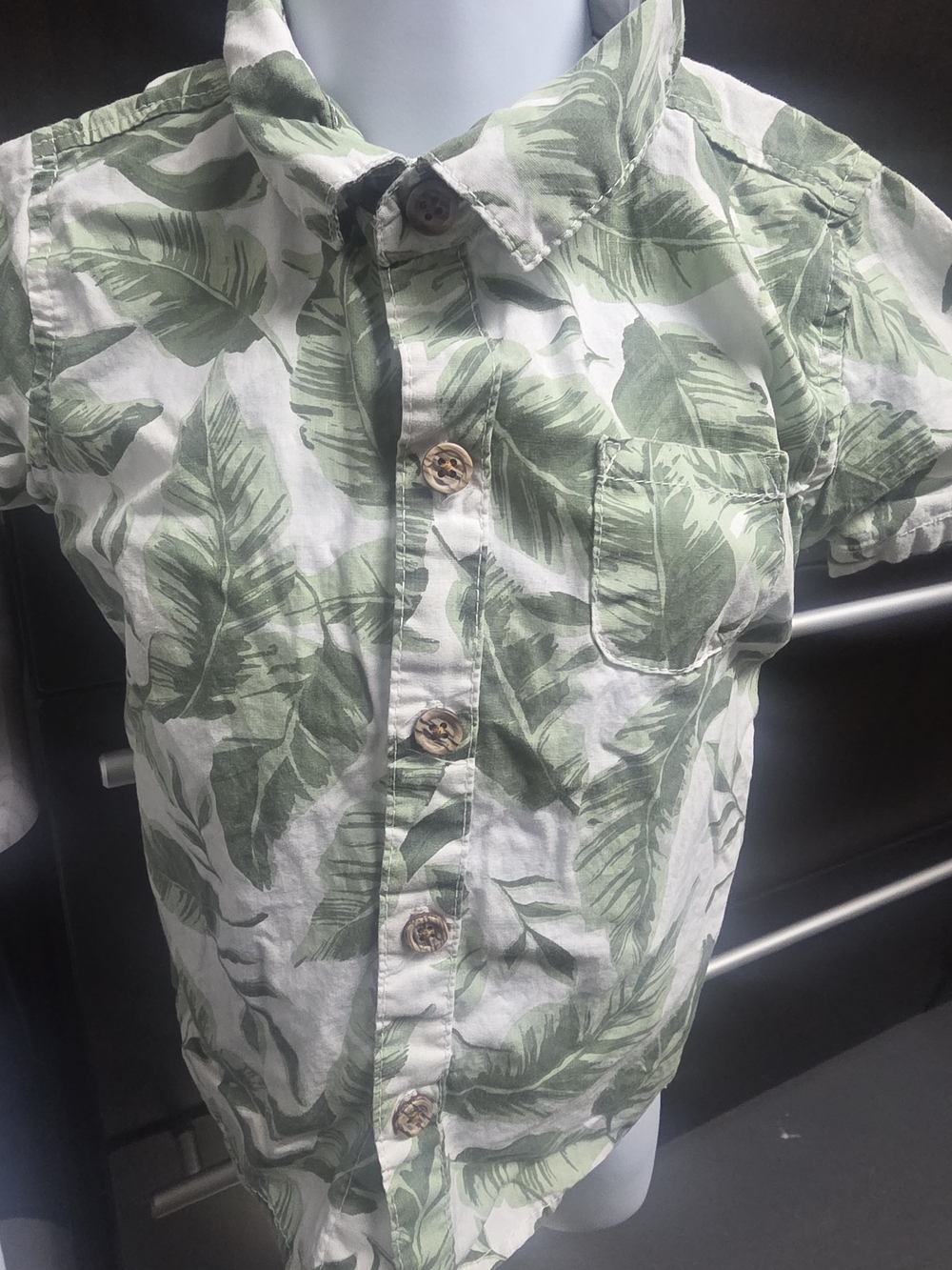 Boys' Green Leaf Print Button-Down Shirt